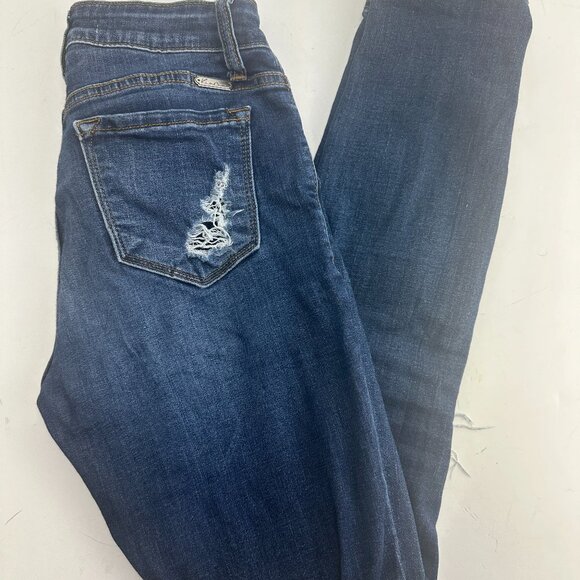 Kancan Distressed Skinny Mid Rise Stretch Blue Denim Jeans Womens Size 25 3 - Picture 2 of 8